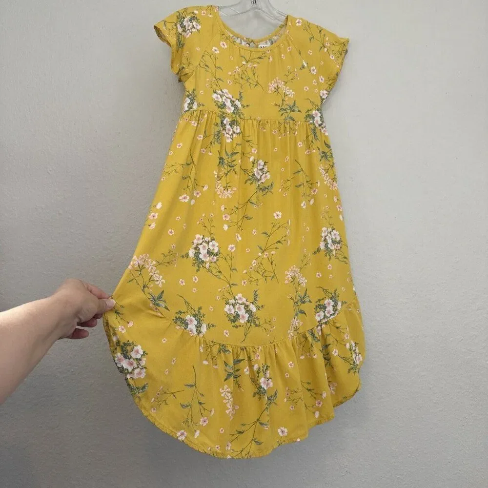 Old Navy Girl's Yellow Floral Dress Size M Yellow Short Sleeves Round Neck